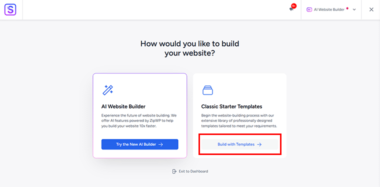 Click on Build With Templates Option