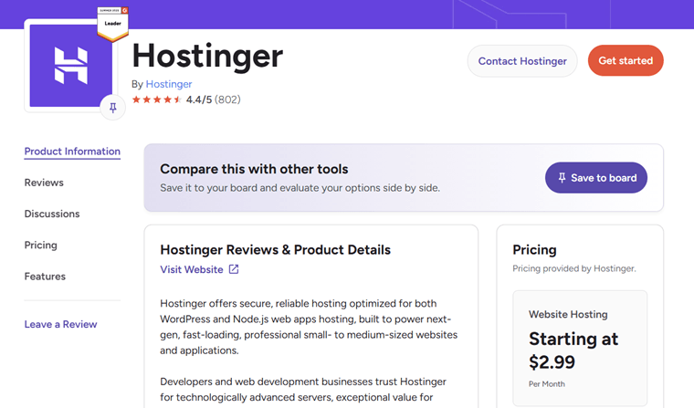 G2 Reviews on Hostinger WordPress Hosting