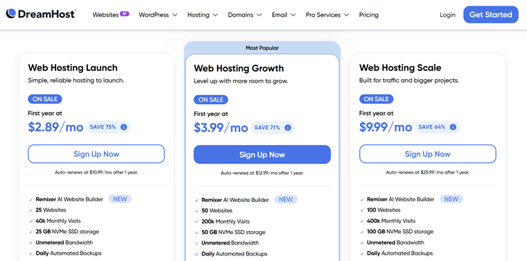 DreamHost Shared Hosting Plans