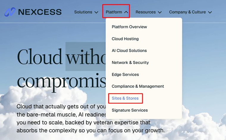 Platform > Sites and Stores