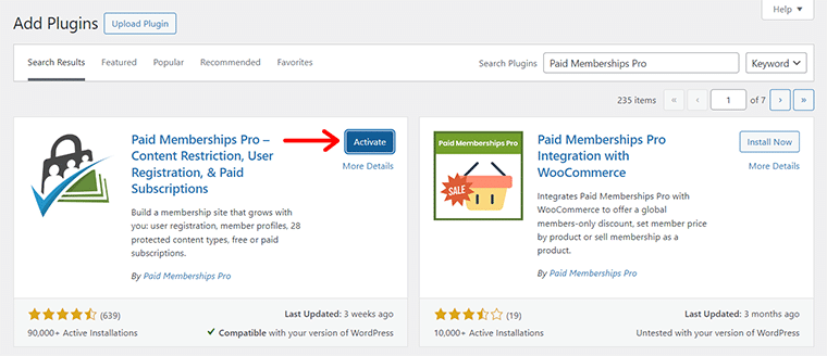 Activate Paid Memberships Pro Plugin