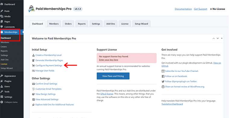 Click on Configure Payment Settings