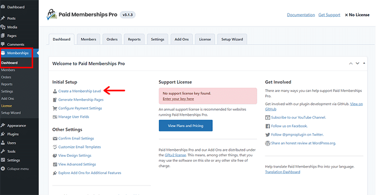 Click on Create a Membership Level Option