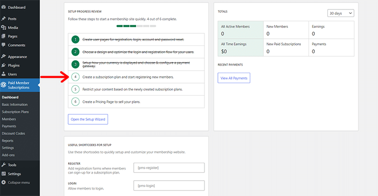 Click on Create a Subscription Plan & Start Registering New Members