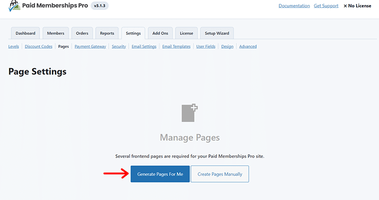 Click on Generate Pages For Me Option