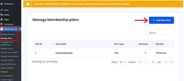 Click on Manage Plans & Add New Plan Option
