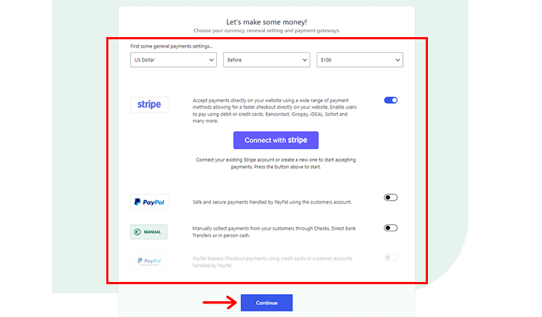 Configure Payment Settings & Click on Continue