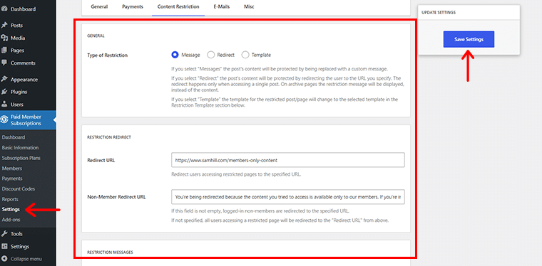 Configure Settings to Restrict Content & Click on Save Settings