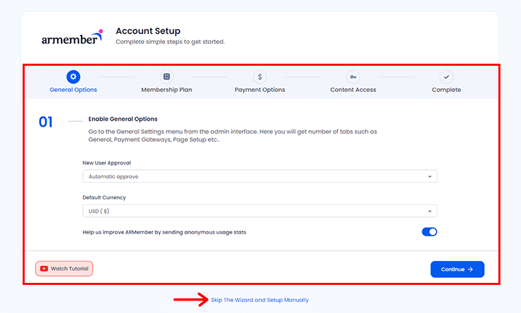 Fill in Account Setup Details or Click on Skip Wizard and Setup Manually