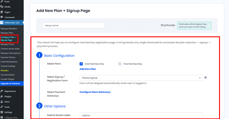Glimpse of Membership Registration Page