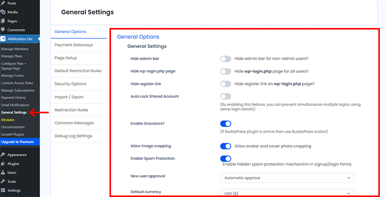 Go to General Settings & Configure General Options