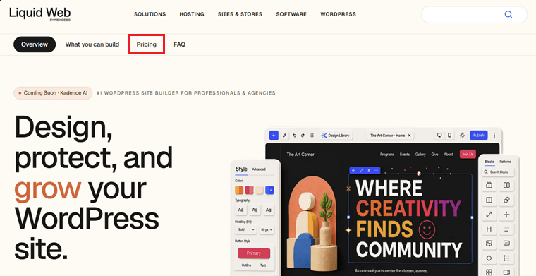 Kadence Landing Page to Open Pricing Plans