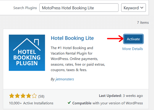 Activate Hotel Booking Lite