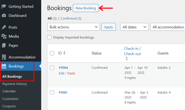 Add New Bookings
