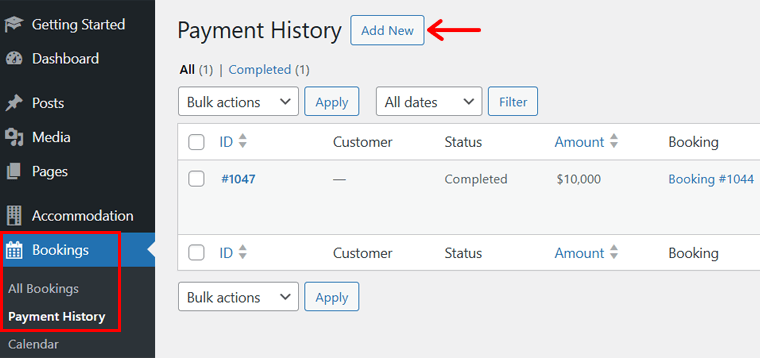 Add New Payment History