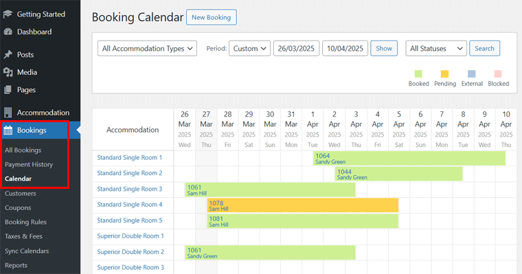 Booking Calendar for Admin