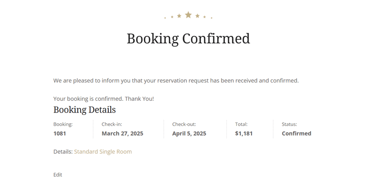 Display Booking Confirmed Page