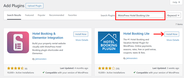 Install Hotel Booking Lite
