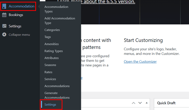 Navigate Accommodation Settings