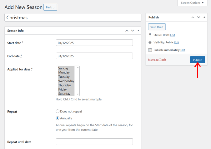 Publish a New Season