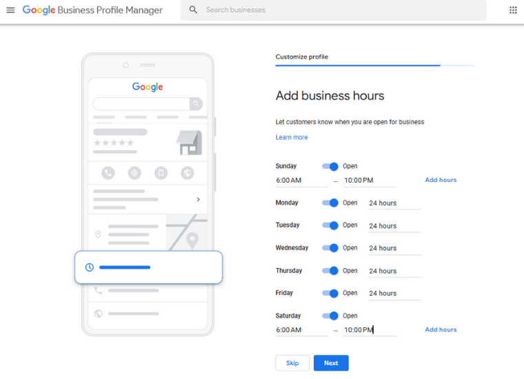 Add Business Hour