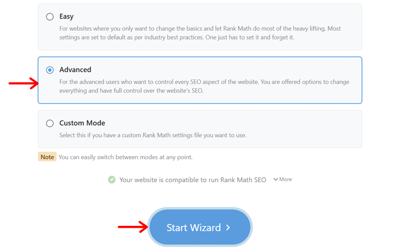 Advanced Mode in Setup Wizard