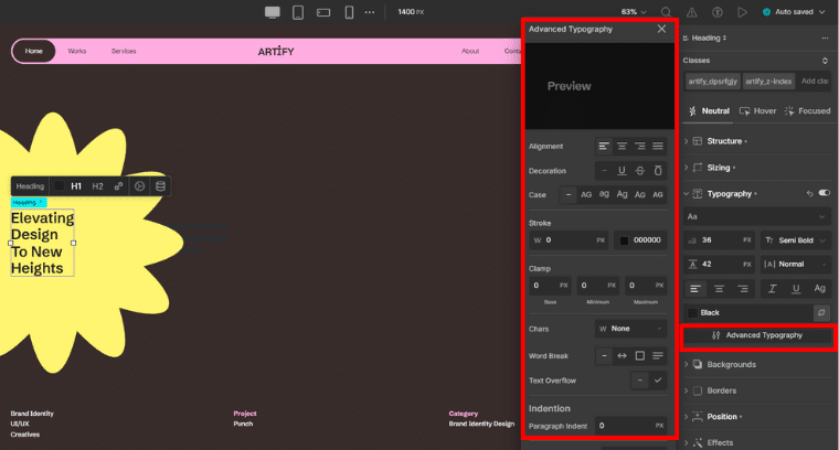 Advanced Typography Option