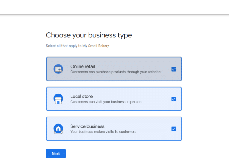 Choose Business Type