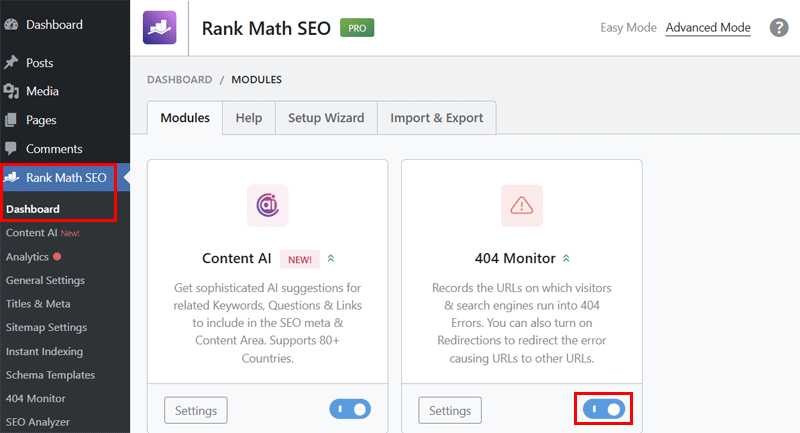 Enable the 404 Monitor Module