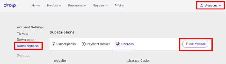 Go to License Tab