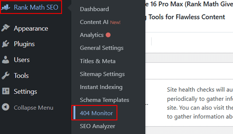 Open 404 Monitor Menu
