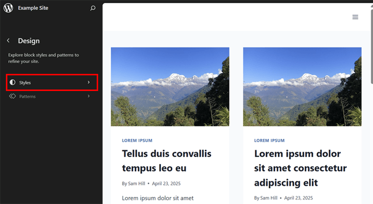 Open Styles in Classic Theme
