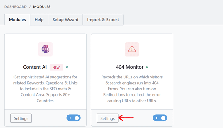 Press Settings of 404 Monitor