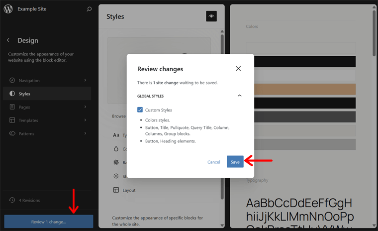 Save Changes to Style Settings