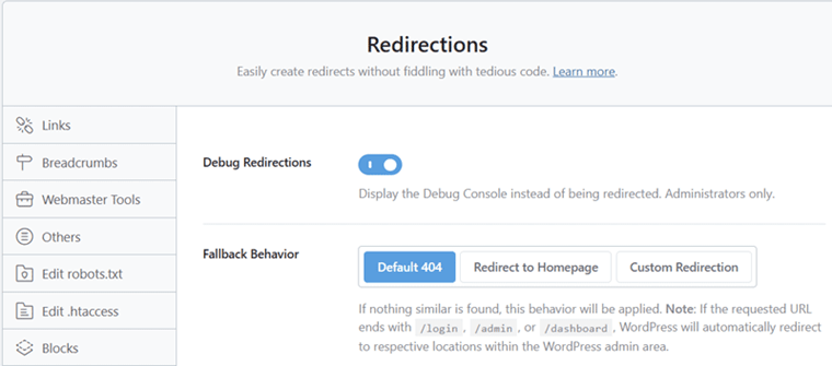 View Redirections Settings