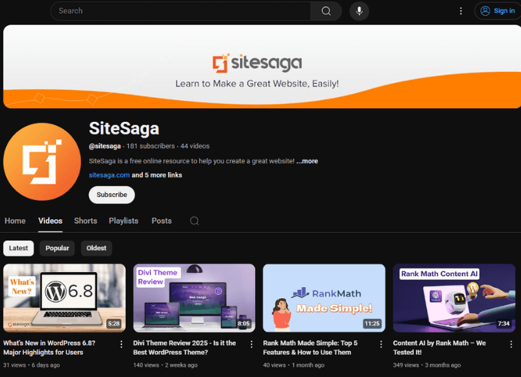 SiteSaga YouTube Channel