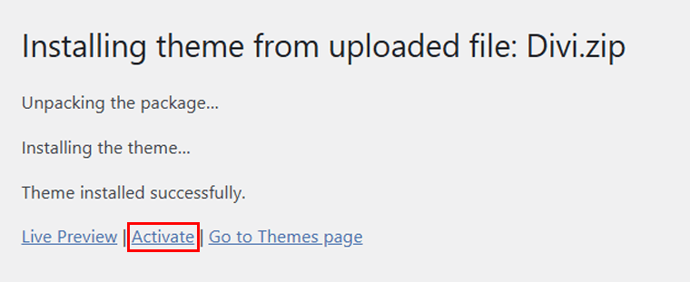 Activate the Divi Theme