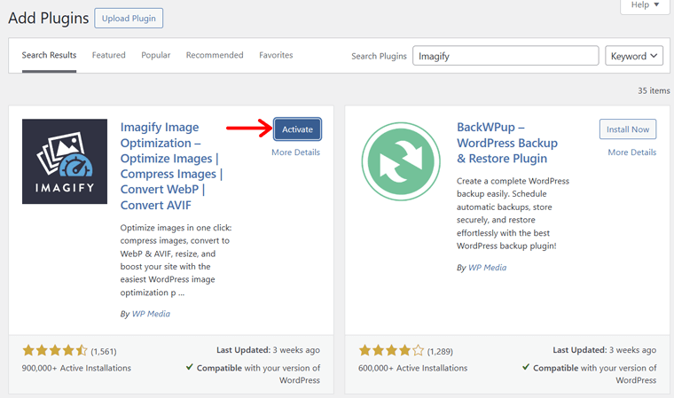 Activate the Imagify Plugin