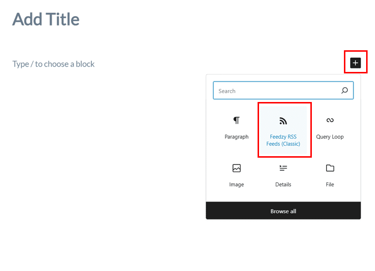 Add Feedzy RSS Feed Block
