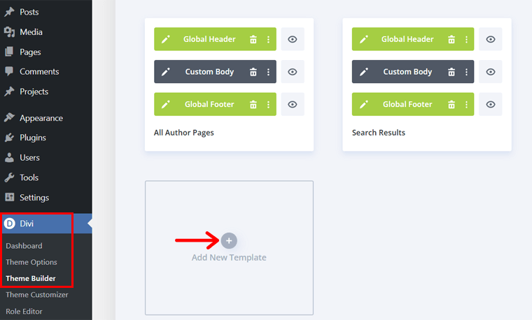 Add New Template in Theme Builder