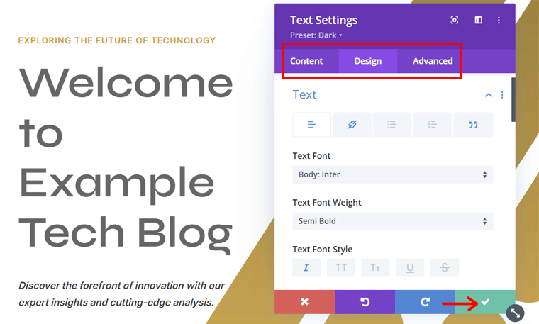 Adjust and Save Text Design Settings
