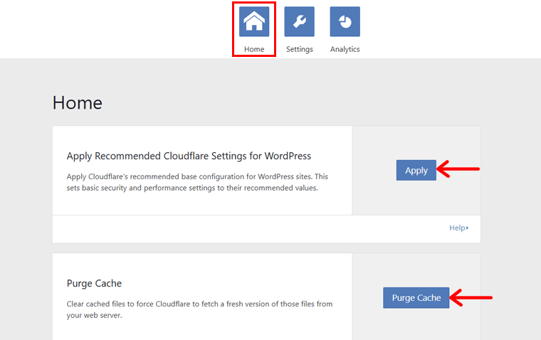 Apply Recommended Configurations and Purge Cache Options