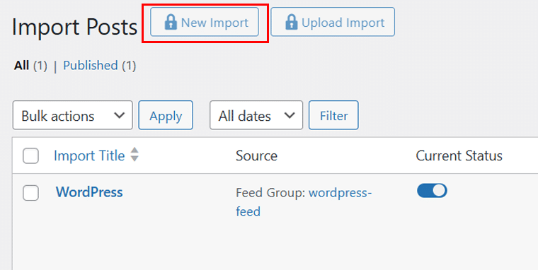 Blocked New Import Option