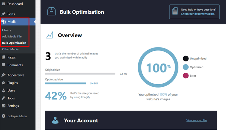 WordPress WebP Images - Imagify Bulk Optimization