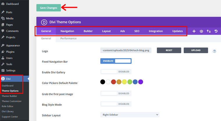 Configure and Save Theme Options