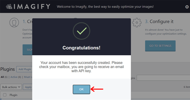 Congratulations for Account Creation