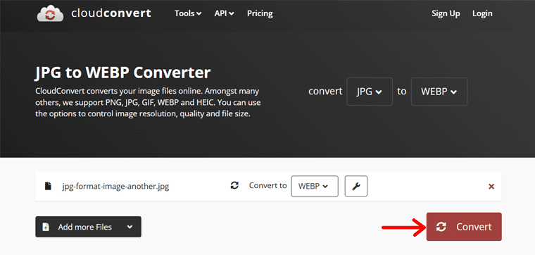 Convert JPG to WebP