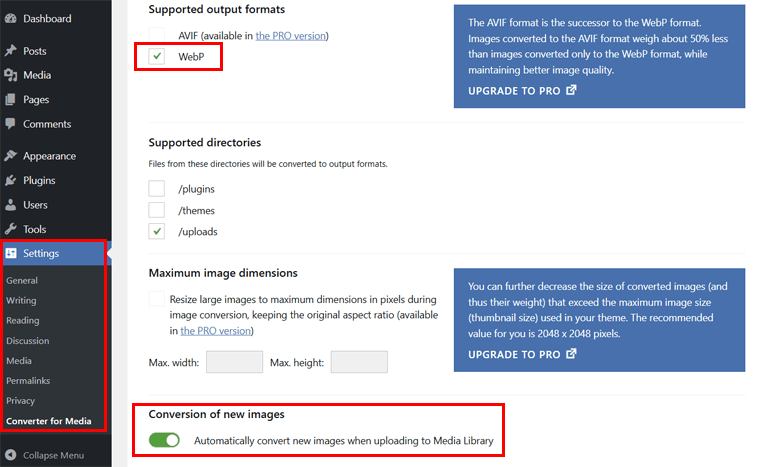 Converter for Media Settings