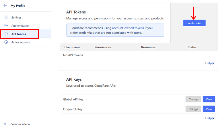 Create API Token in Cloudflare CDN