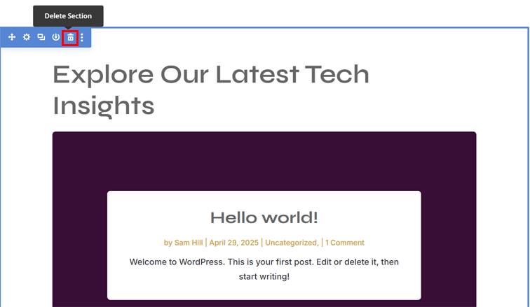 Delete Section in Divi - Divi Theme Review